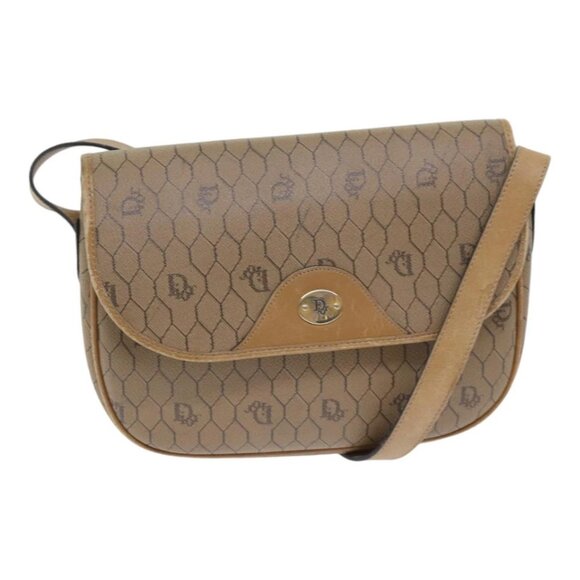 Christian Dior Honeycomb Canvas Shoulder Bag PVC Brown Gold - Picture 1 of 15